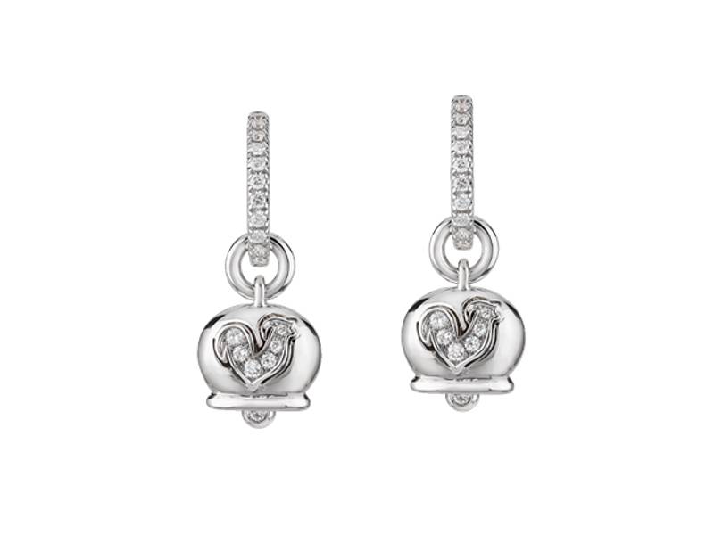 18KT WHITE GOLD SMALL CAMPANELLA EARRINGS WITH WHITE DIAMONDS AND ROOSTER IN DIAMONDS PAVE' CAMPANELLE CHANTECLER 32559